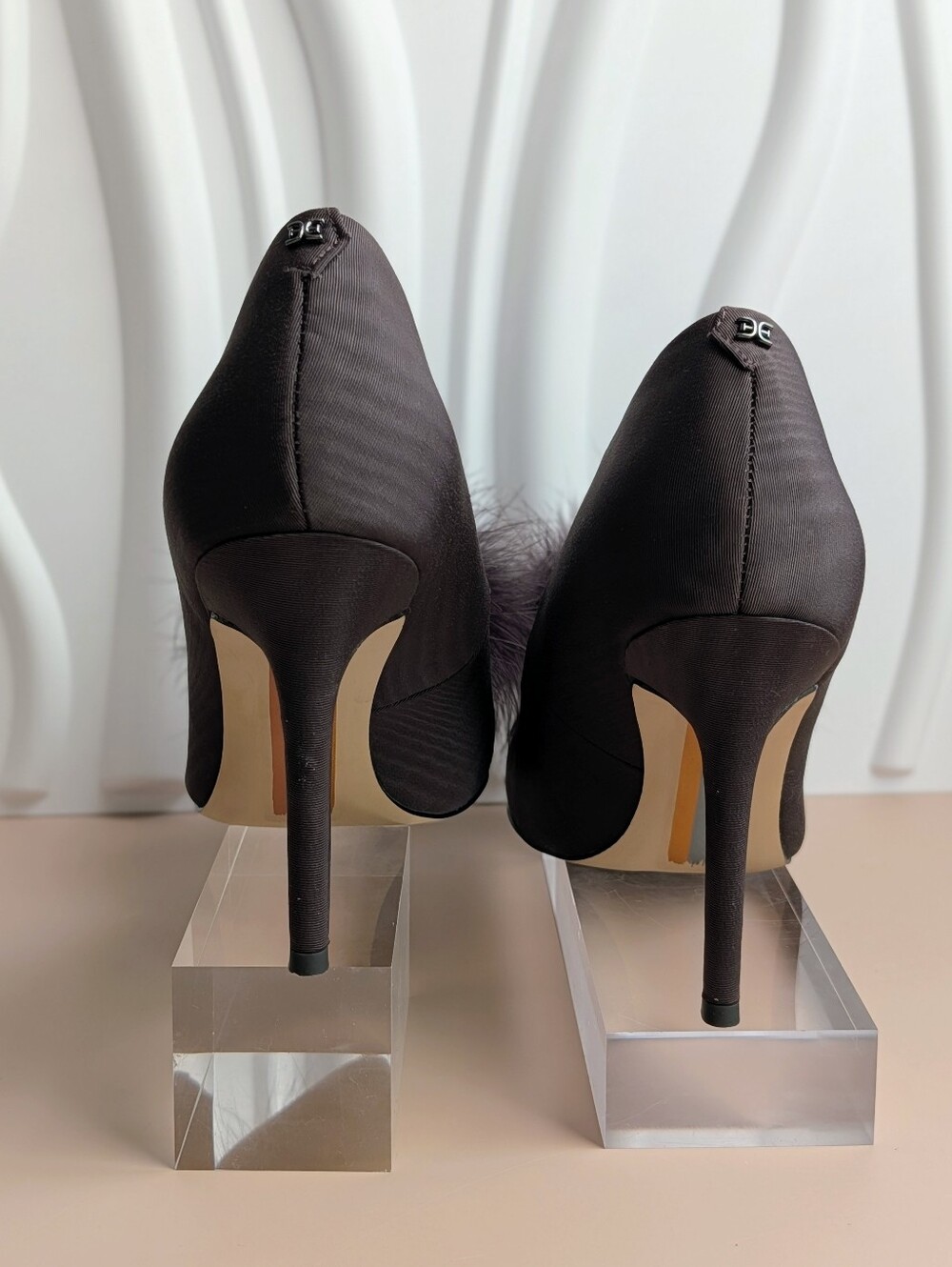 NWT Sam Edelman Hazel Feather Embellished Pumps Cocoa Satin Size 8 MSRP $165 - Picture 8 of 14